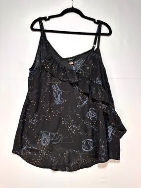 Torrid Zodiac Constellation Ruffle Cami Sheer Black Tank 2X Whimsigothic Witchy
